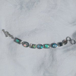 Sterling silver abalone oval & square links bracelet